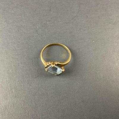 -9- FINE JEWELRY | 10Kt Gold Ring & Light Blue Stone | Marked