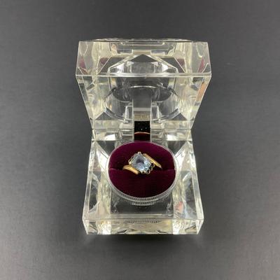 -9- FINE JEWELRY | 10Kt Gold Ring & Light Blue Stone | Marked