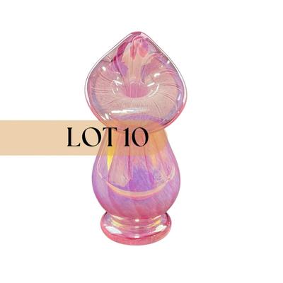 -10- WESTMORELAND | 1991 Pink Iridescent Glass Jack In The Pulpit Vase | Signed & Marked