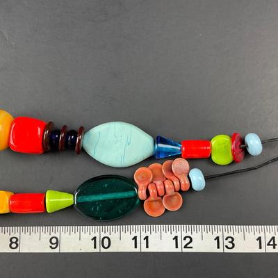 -11- ALICIA NILES | Handcrafted Glass Bead Frolic Necklace On Adjustable Leather Cord