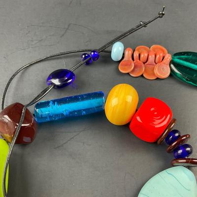 -11- ALICIA NILES | Handcrafted Glass Bead Frolic Necklace On Adjustable Leather Cord