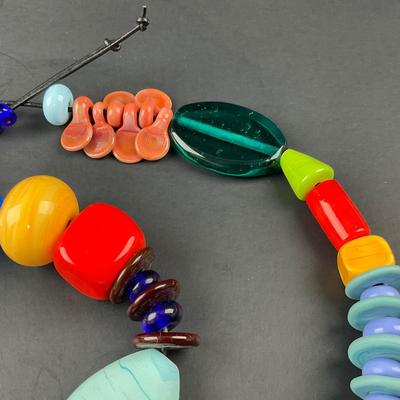 -11- ALICIA NILES | Handcrafted Glass Bead Frolic Necklace On Adjustable Leather Cord
