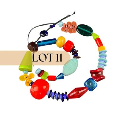 -11- ALICIA NILES | Handcrafted Glass Bead Frolic Necklace On Adjustable Leather Cord