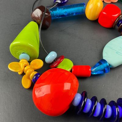 -11- ALICIA NILES | Handcrafted Glass Bead Frolic Necklace On Adjustable Leather Cord