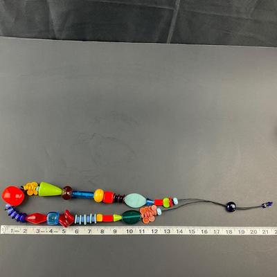 -11- ALICIA NILES | Handcrafted Glass Bead Frolic Necklace On Adjustable Leather Cord