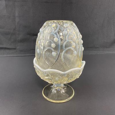 -12- FENTON | Opalescent White Lily Of The Valley Fairy Lamp | Marked