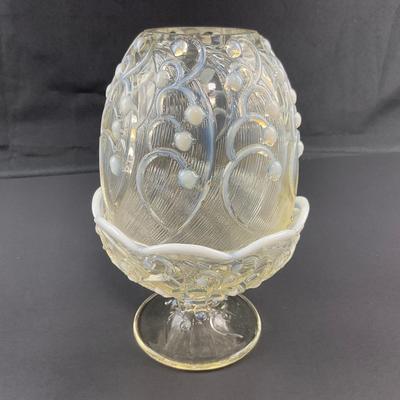 -12- FENTON | Opalescent White Lily Of The Valley Fairy Lamp | Marked