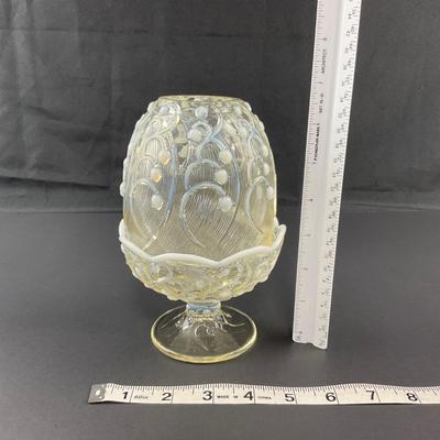 -12- FENTON | Opalescent White Lily Of The Valley Fairy Lamp | Marked