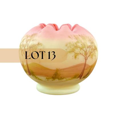 -13- FENTON | USA Burmese Hand Painted Rose Bowl | Sticker & Signed
