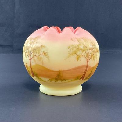 -13- FENTON | USA Burmese Hand Painted Rose Bowl | Sticker & Signed