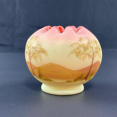 -13- FENTON | USA Burmese Hand Painted Rose Bowl | Sticker & Signed