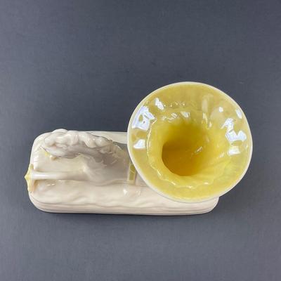 -14- BELLEEK | Vintage Porcelain Seahorse Cornucopia Vase | 6th Mark