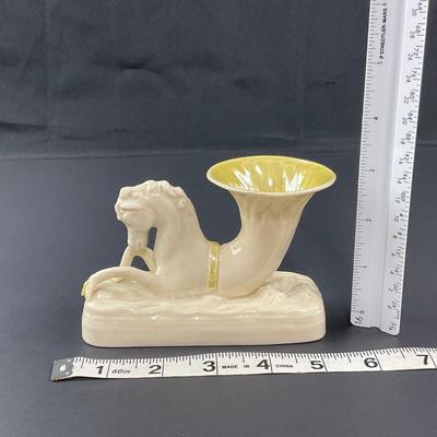 -14- BELLEEK | Vintage Porcelain Seahorse Cornucopia Vase | 6th Mark