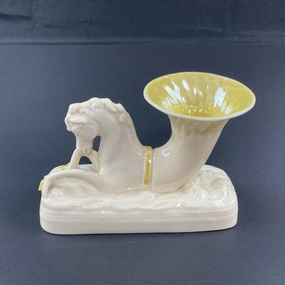-14- BELLEEK | Vintage Porcelain Seahorse Cornucopia Vase | 6th Mark