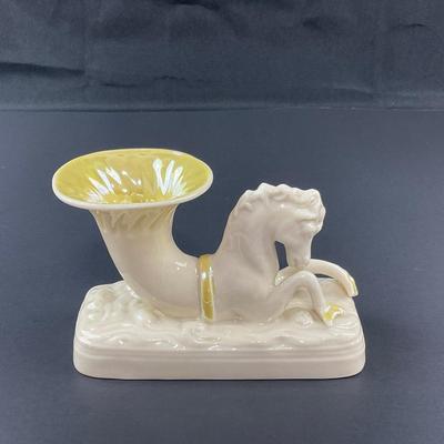 -14- BELLEEK | Vintage Porcelain Seahorse Cornucopia Vase | 6th Mark