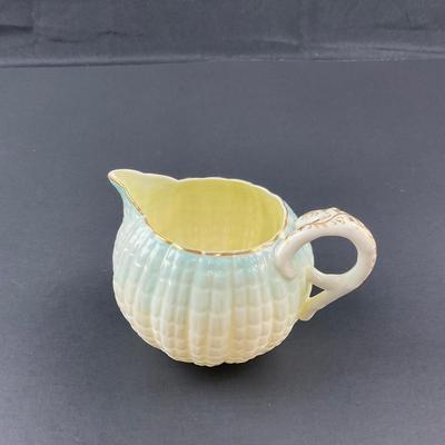-15- BELLEEK | Blue Neptune Tray, Creamer, & Covered Sugar | Marked