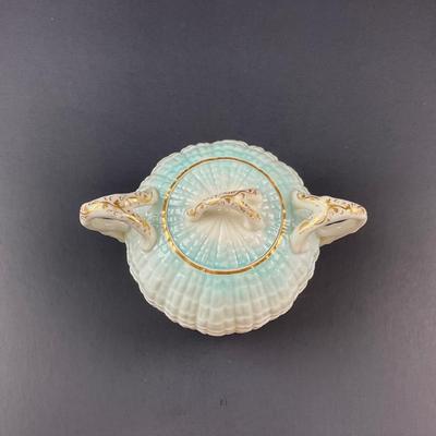-15- BELLEEK | Blue Neptune Tray, Creamer, & Covered Sugar | Marked