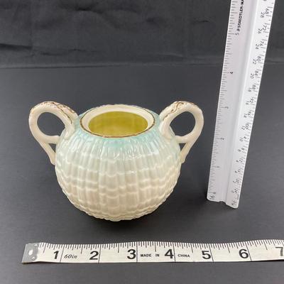 -15- BELLEEK | Blue Neptune Tray, Creamer, & Covered Sugar | Marked