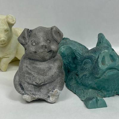 Pig Lot #1 - (7) Stone, Clay, Resin, Mt. Saint Helen's Ash, etc Figurine Small Statue - Pigs Piggies Piglet Hallmark Beck