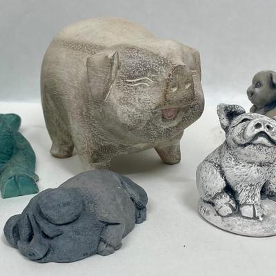 Pig Lot #1 - (7) Stone, Clay, Resin, Mt. Saint Helen's Ash, etc Figurine Small Statue - Pigs Piggies Piglet Hallmark Beck