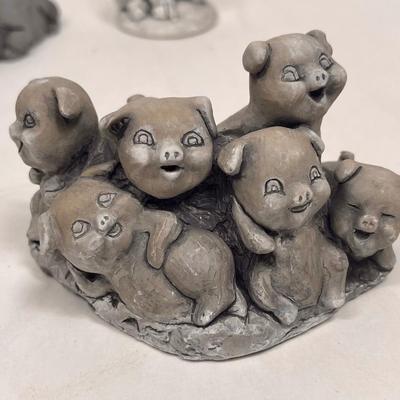 Pig Lot #1 - (7) Stone, Clay, Resin, Mt. Saint Helen's Ash, etc Figurine Small Statue - Pigs Piggies Piglet Hallmark Beck