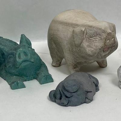 Pig Lot #1 - (7) Stone, Clay, Resin, Mt. Saint Helen's Ash, etc Figurine Small Statue - Pigs Piggies Piglet Hallmark Beck