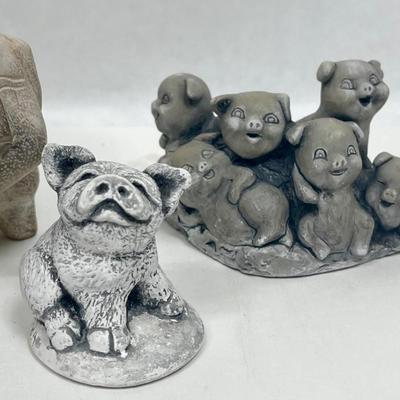 Pig Lot #1 - (7) Stone, Clay, Resin, Mt. Saint Helen's Ash, etc Figurine Small Statue - Pigs Piggies Piglet Hallmark Beck