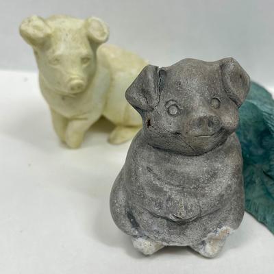 Pig Lot #1 - (7) Stone, Clay, Resin, Mt. Saint Helen's Ash, etc Figurine Small Statue - Pigs Piggies Piglet Hallmark Beck