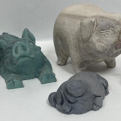 Pig Lot #1 - (7) Stone, Clay, Resin, Mt. Saint Helen's Ash, etc Figurine Small Statue - Pigs Piggies Piglet Hallmark Beck