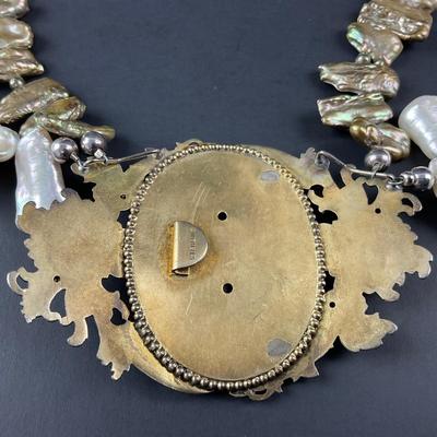 -16- ARTISAN | Art Nouveau Baroque Freshwater Pearl Necklace | Marked