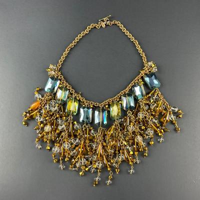 -21- DARIENS | Beaded Gold Tone Multicolor Statement Necklace | Marked