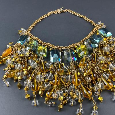 -21- DARIENS | Beaded Gold Tone Multicolor Statement Necklace | Marked