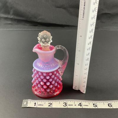 -25- FENTON | Cranberry Opalescent Hobnail Cruet