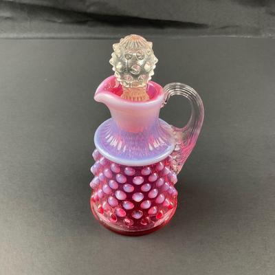 -25- FENTON | Cranberry Opalescent Hobnail Cruet