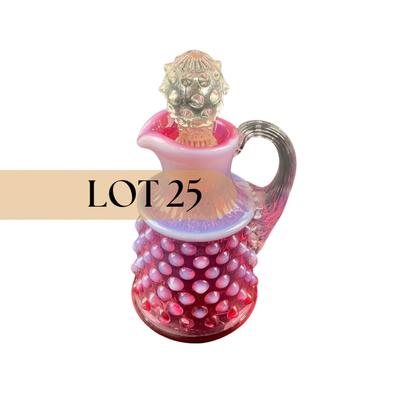 -25- FENTON | Cranberry Opalescent Hobnail Cruet