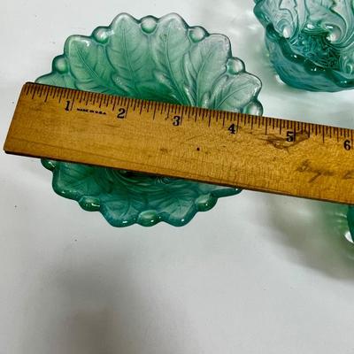 3 Small Glass Bowls - Indiana Glass Wild Rose Green swirl pattern