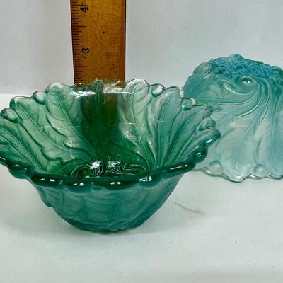 3 Small Glass Bowls - Indiana Glass Wild Rose Green swirl pattern