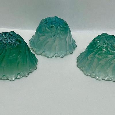 3 Small Glass Bowls - Indiana Glass Wild Rose Green swirl pattern