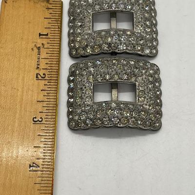 Vintage Rhinestone Buckles - pair - heavy metal
