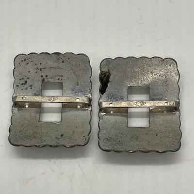 Vintage Rhinestone Buckles - pair - heavy metal