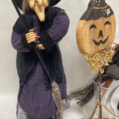Halloween Lot - Witch, Sign, Candle Holder, Yard Stick Decor in glass vase