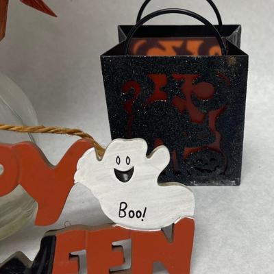 Halloween Lot - Witch, Sign, Candle Holder, Yard Stick Decor in glass vase