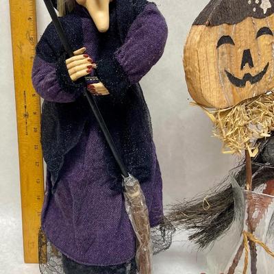 Halloween Lot - Witch, Sign, Candle Holder, Yard Stick Decor in glass vase