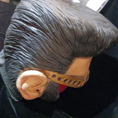 ELVIS HEAD MASK AND 2 ELVIS 5 FOOT DECORATIONS