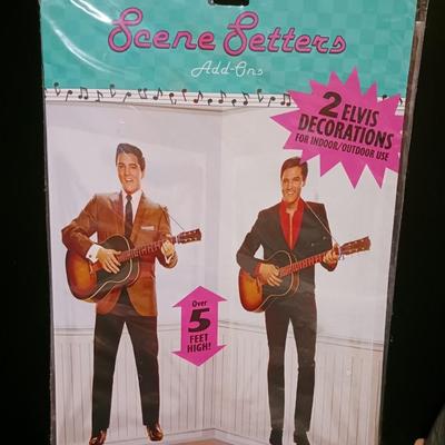 ELVIS HEAD MASK AND 2 ELVIS 5 FOOT DECORATIONS