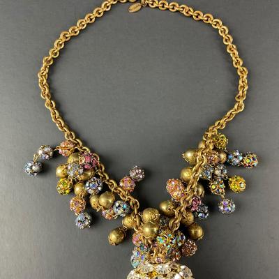 -29- DARIENS | Rhinestone Beaded Multicolor Statement Necklace | Marked