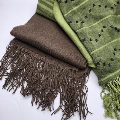 Nordstrom Chocolate Brown Cashmere Scarf + Green Scarf
