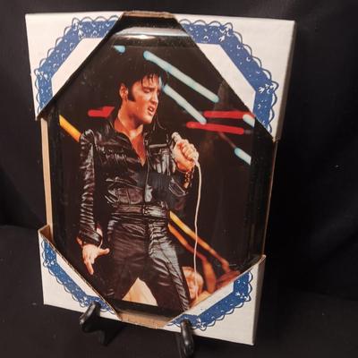 PRECIOUS MOMENTS ELVIS AND A DECOUPAGED PICTURED