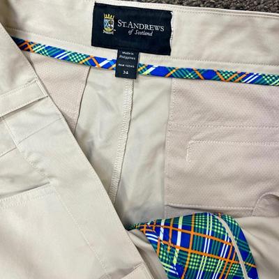 Mens Shorts size 34 Tan St. Andrew'a of Scotland and gray plaid size 34 PGA Tour