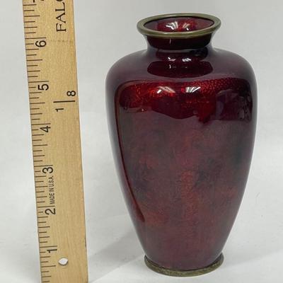 GINBARI Pigeon Blood Red Enamel Cloisonne Vase Antique Asian Meiji Period Japanese Urn Gilt